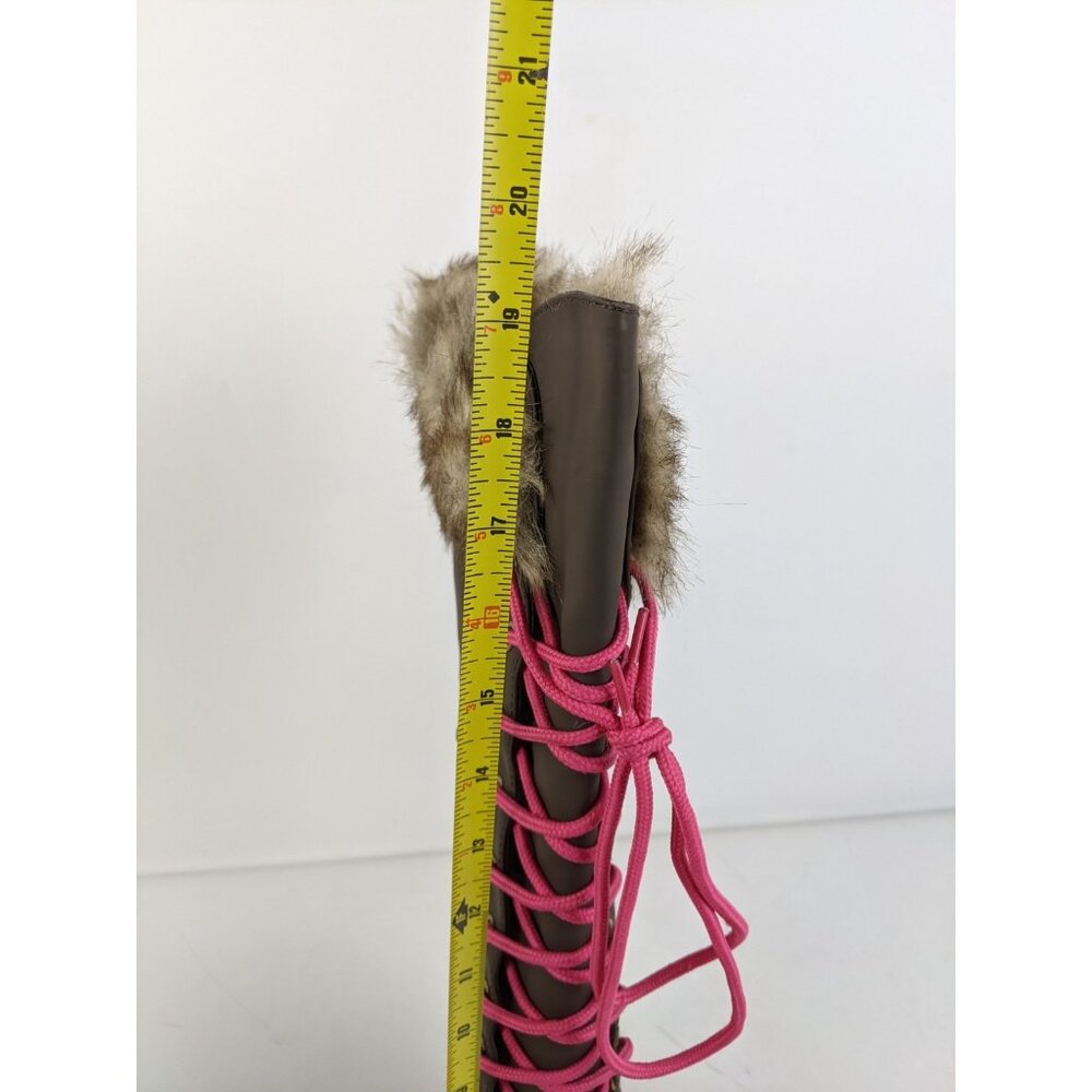 Colin Stuart Faux Fur Wedge Heel Womens Size 10B Brown Knee High Pink Laces - Picture 10 of 12